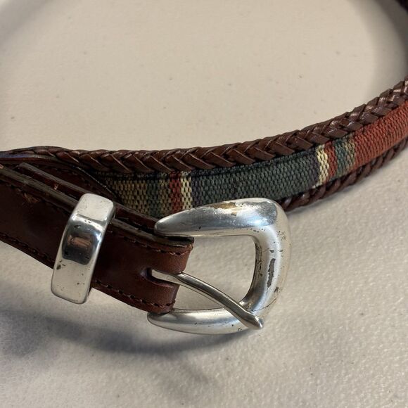 Brighton Santos  Multi Color Canvas Brown Laced Leather Belt  Silver Buckle  32 - Picture 6 of 14